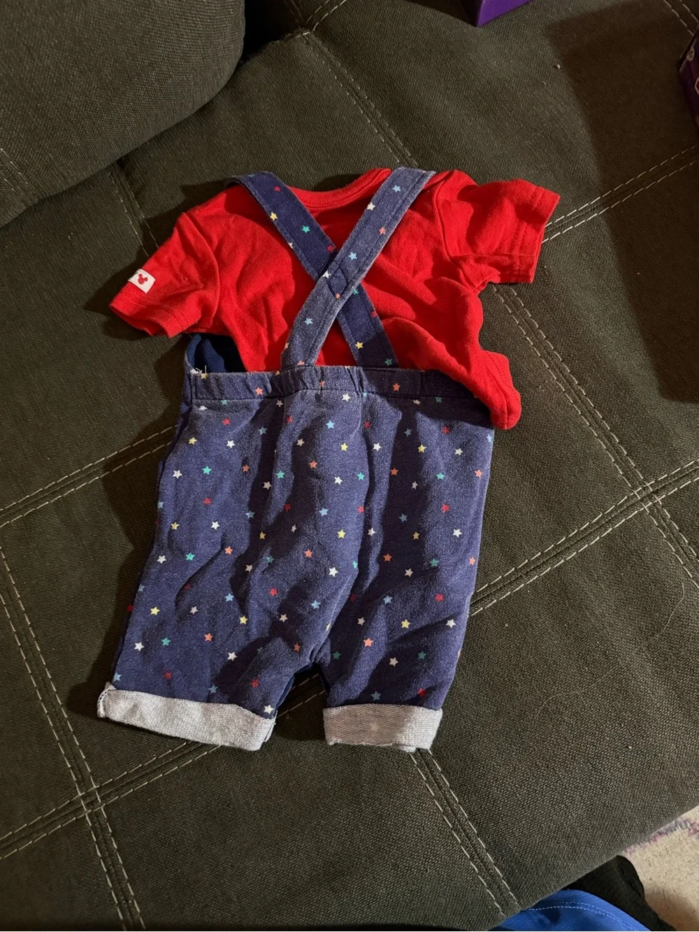 Disney Navy Mickey Mouse Shortalls with Red Tee and Cream Chewbacca Set